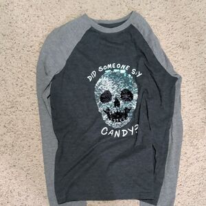 Cat & Jack Dark Gray Sequin Skull Long Sleeve Tee